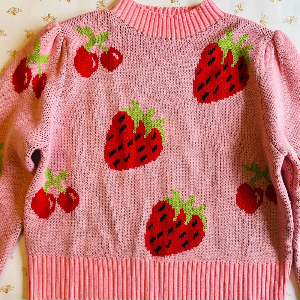 Pink Strawberry & Cherry Knit Sweater